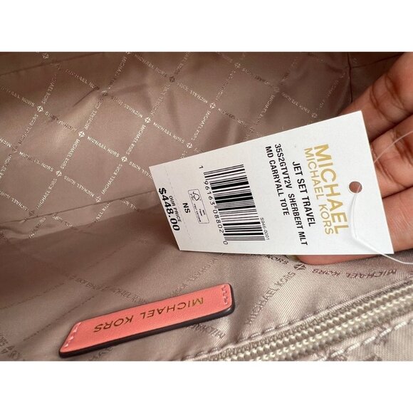 Michael Kors carryall tote bag medium jet set travel purse MK logo sherbert mult - Picture 8 of 12